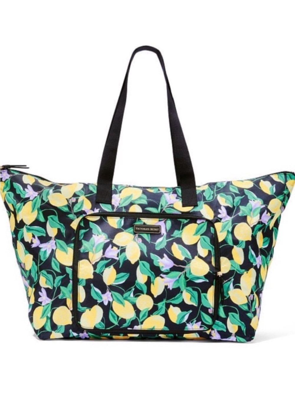 Victoria's Secret Black Lemon & Floral Foldable Tote Bag